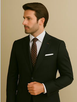 Wool Suit - Italian Made Business Suit by Statement Men's 2 Piece 100% Wool Modern Fit Suit - Subtle Windowpane