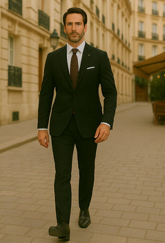 Wool Suit - Italian Made Business Suit by Statement Men's 2 Piece 100% Wool Modern Fit Suit - Subtle Windowpane