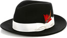 Gangster 100% Australian Wool Crushable Mens Fedora Hat - Removable Feather Gangster  Black/White Mens Fedora Hat