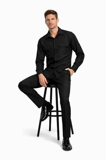 Mens Luxury Black Wool Two-Piece Leisure Walking Suit - Image 5