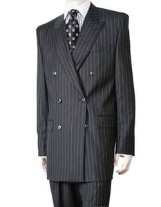 Black/PS Stripe Pinstripe Double Breasted Suits Super 140s Tetron~Rayon premier quality italian fabric