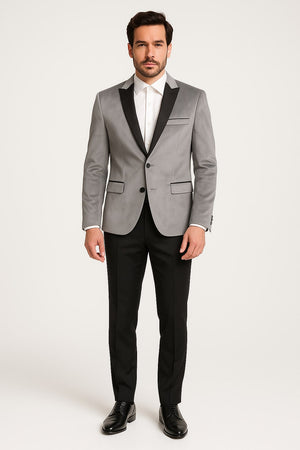 Men's Grey Velvet Tuxedo Jacket with Black Satin Lapel Suit – Mens Blazer + Black Pants - Image 2