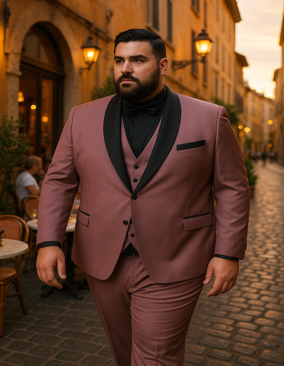 Men's Mauve Pink Tuxedo Suit – 3-Piece Slim Fit with Black Satin Shawl Lapel - Image 2