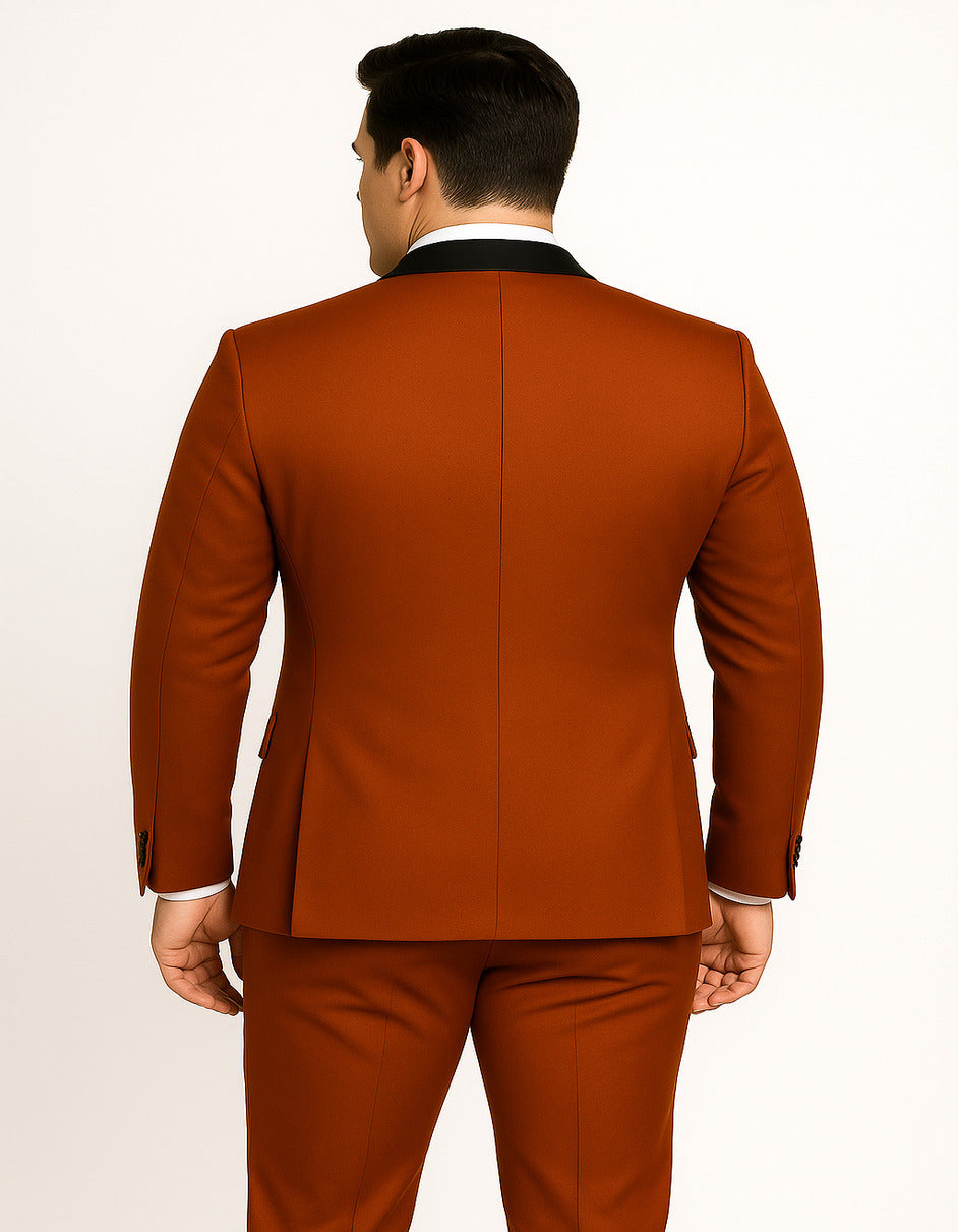 Men's Burnt Orange Tuxedo Suit – 3-Piece Slim Fit with Black Satin Shawl Lapel - Image 2