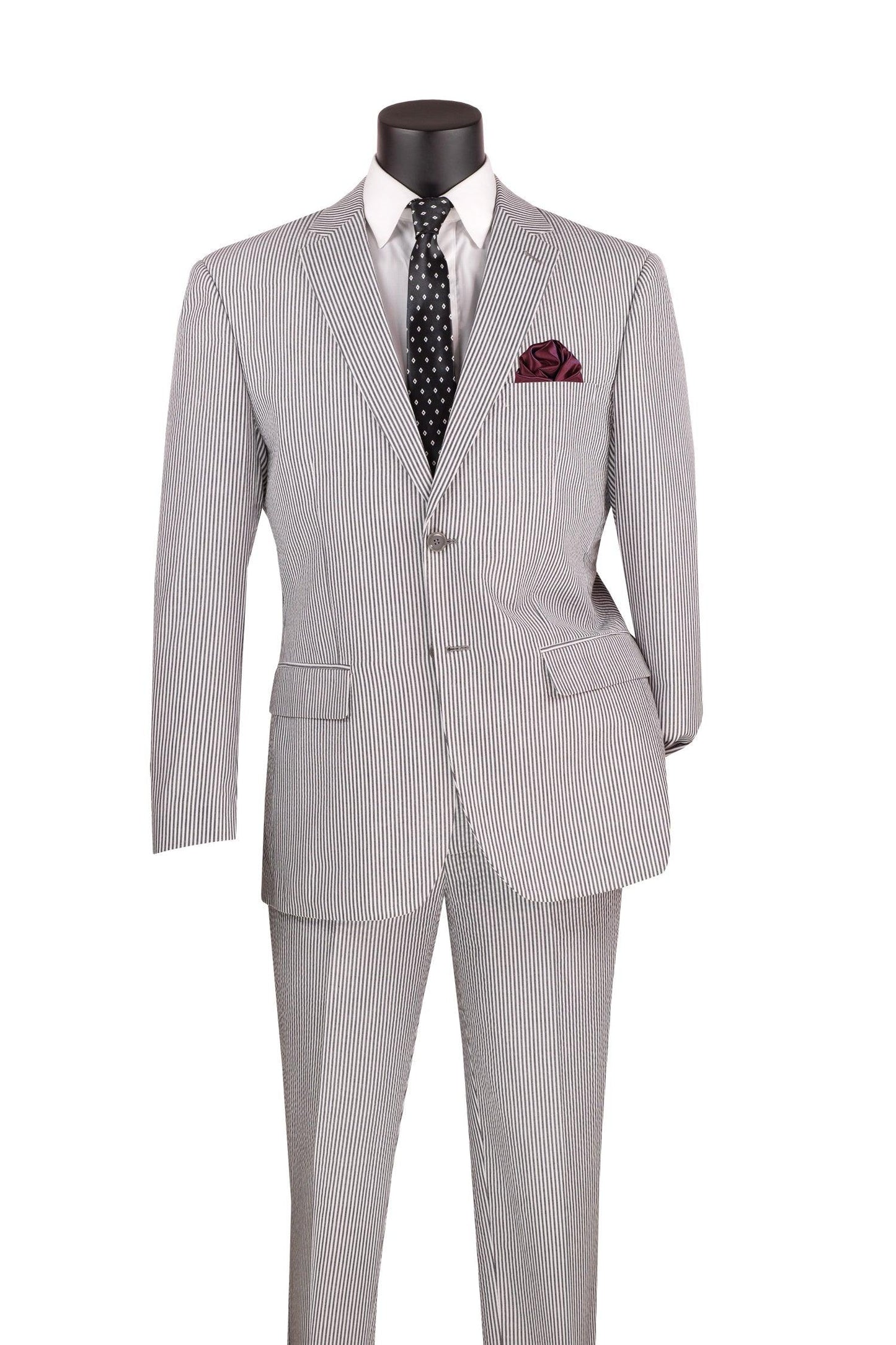 MEN'S 2PC SEERSUCKER MODERN FIT SUIT IN BLACK PINSTRIPE - Image 7