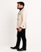Men’s Cream Jacquard Double-Breasted Tuxedo with Black Trim – Formal Blazer for Weddings & Events Ivory Color