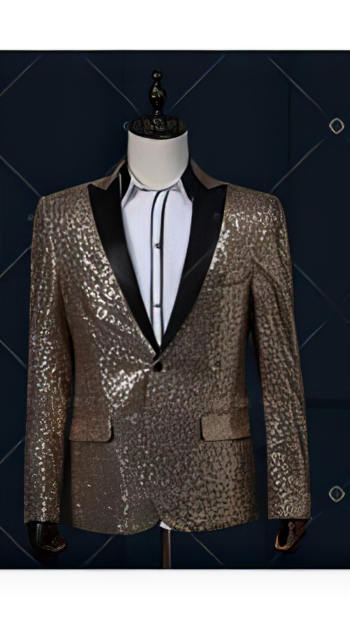 Gold / Yellow & Black Real Sequin With Black Tuxedo Dinner Jacket Blazer Shin