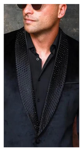 Black Velvet Blazer - Glitter Sequin Lapel Sport Coat For Men
