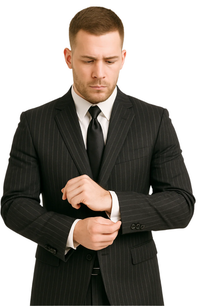 Dark Navy Wide Pinstripe 2 Button Men's Suit - Dark Blue Suit - Image 7