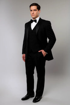 Black 2 Button Closure  One Besom Pocket Tuxedo