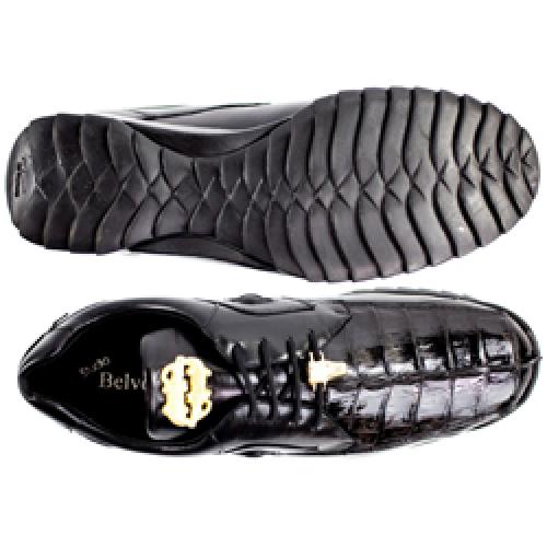 Belvedere Vasco Black Genuine Hornback Crocodile Soft Calf Casual Sneakers with Eyes - Image 2