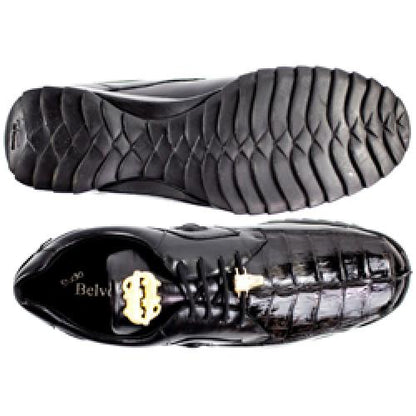Belvedere Vasco Black Genuine Hornback Crocodile Soft Calf Casual Sneakers with Eyes - Image 2