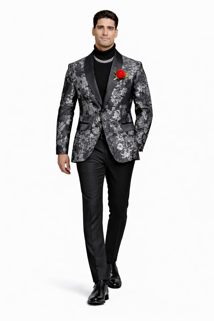 Black And Silver Blazer - Paisley Black And White Tuxedo With Matching Bowtie