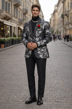 Black And Silver Blazer - Paisley Black And White Tuxedo With Matching Bowtie