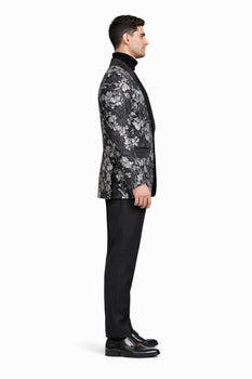 Black And Silver Blazer - Paisley Black And White Tuxedo With Matching Bowtie
