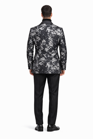 Black And Silver Blazer - Paisley Black And White Tuxedo With Matching Bowtie
