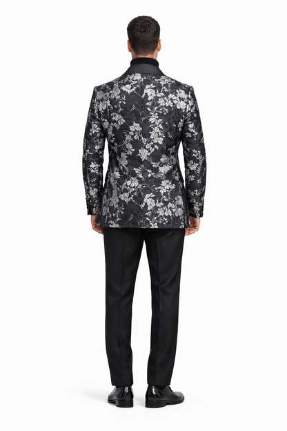 Black And Silver Blazer - Paisley Black And White Tuxedo With Matching Bowtie