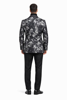 Black And Silver Blazer - Paisley Black And White Tuxedo With Matching Bowtie