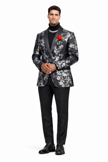 Black And Silver Blazer - Paisley Black And White Tuxedo With Matching Bowtie