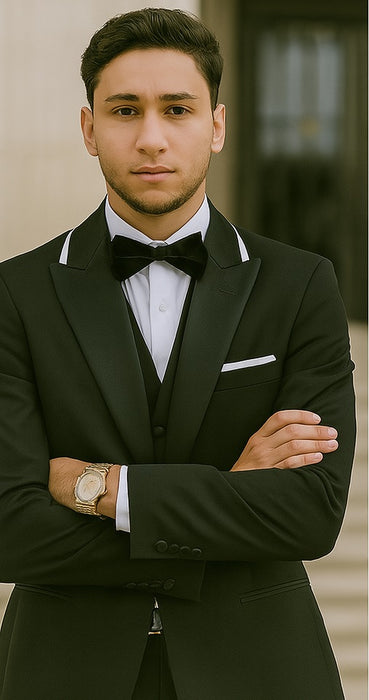 Black And White Trim Tuxedo Or Black And Black Trim Vested Suit - Weddings - Prom Tuxedo