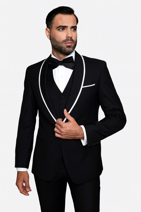Black And White Trim Tuxedo Or Black And Black Trim Vested Suit - Weddings - Prom Tuxedo