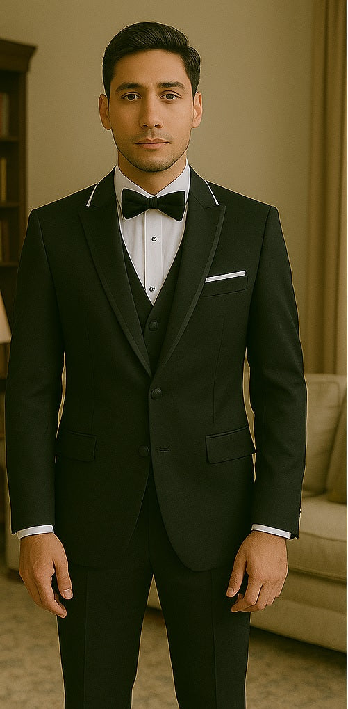 Black And White Trim Tuxedo Or Black And Black Trim Vested Suit - Weddings - Prom Tuxedo - Image 4