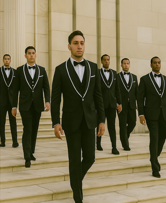 Black And White Trim Tuxedo Or Black And Black Trim Vested Suit - Weddings - Prom Tuxedo