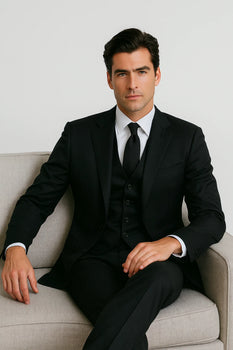 Black Birdseye Pattern Slim Fit Men’s Two Button Vested Suit