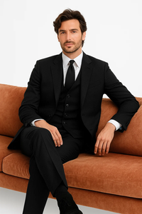 Black Birdseye Pattern Slim Fit Men’s Two Button Vested Suit