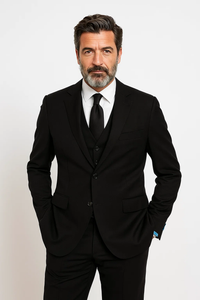 Black Birdseye Pattern Slim Fit Men’s Two Button Vested Suit