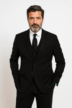 Black Birdseye Pattern Slim Fit Men’s Two Button Vested Suit