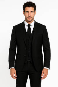 Black Birdseye Pattern Slim Fit Men’s Two Button Vested Suit