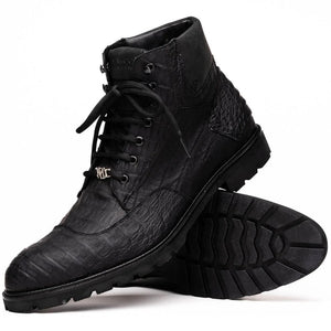 Marco Di Milano Leoni Oil Black Caiman Crocodile Lace-Up Boots