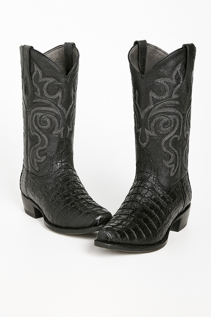Black Caiman Tail Snip Toe Cowboy Boot - Image 2