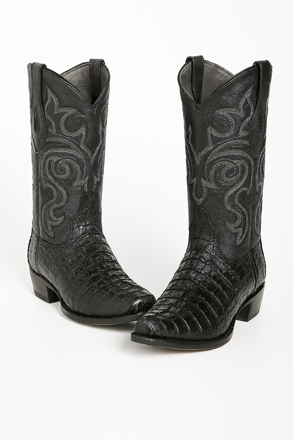 Black Caiman Tail Snip Toe Cowboy Boot