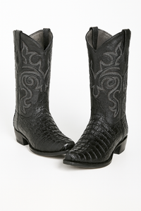 Black Caiman Tail Snip Toe Cowboy Boot