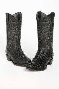 Black Caiman Tail Snip Toe Cowboy Boot