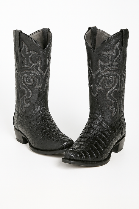 Black Caiman Tail Snip Toe Cowboy Boot