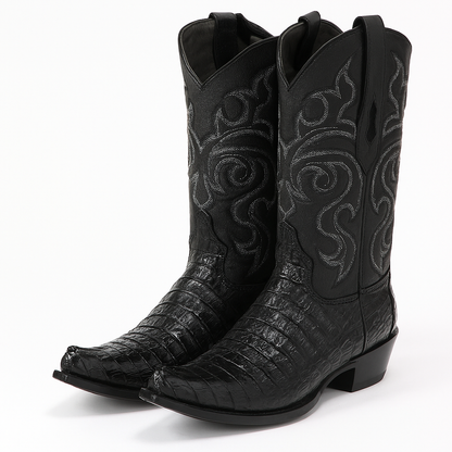 Black Caiman Tail Snip Toe Cowboy Boot - Image 3