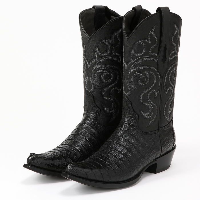 Black Caiman Tail Snip Toe Cowboy Boot - Image 3