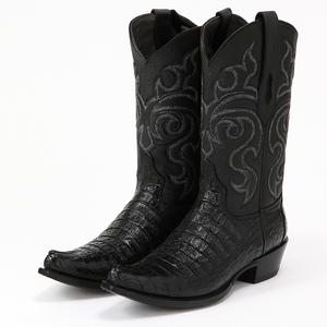 Black Caiman Tail Snip Toe Cowboy Boot