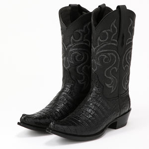Black Caiman Tail Snip Toe Cowboy Boot