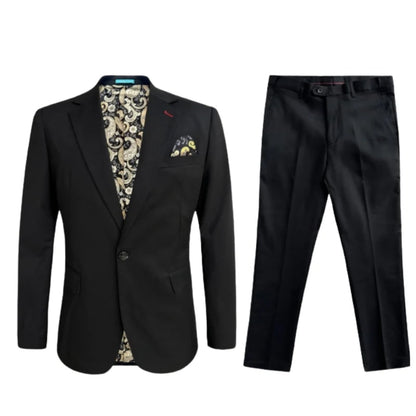 Mens Cotton Stretch Fashion Modern Slim Fit Black Suit