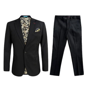 Mens Cotton Stretch Fashion Modern Slim Fit Black Suit