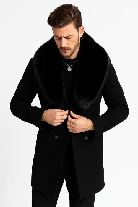  Black Double-Breasted Overcoat