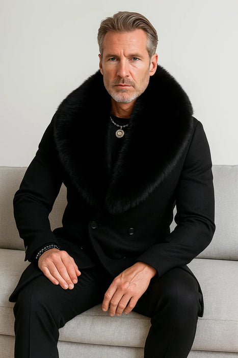  Black Double-Breasted Overcoat