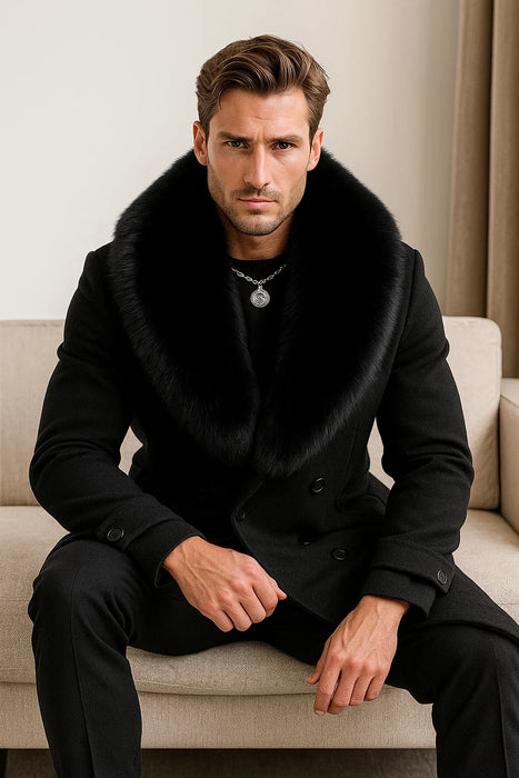  Black Double-Breasted Overcoat