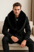Mens Black Double-Breasted Overcoat with Oversized Faux Fur Collar – Winter Luxury Coat