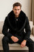 Mens Black Double-Breasted Overcoat with Oversized Faux Fur Collar – Winter Luxury Coat