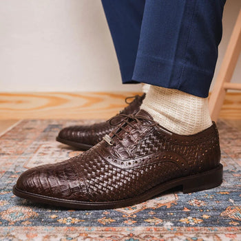 Marco Di Milano John Men's Shoes Exotic Caiman Crocodile / Woven Leather Dress Oxfords - Image 30